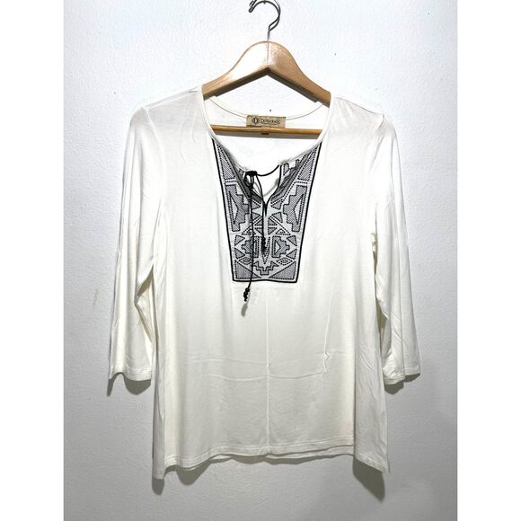 Democracy bohemian peasant shirt embroidered top soft casual comfy women M - Picture 1 of 4